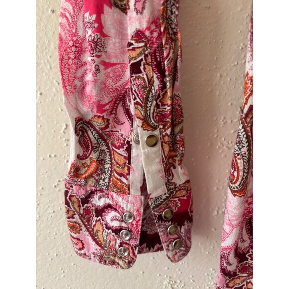Ariat Womens Paisley Cotton Shirt Pink Red Floral Print Western Cowgirl - Picture 8 of 9